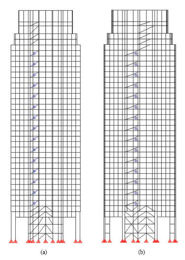 Figure 11: Elevation view of the simulated structure : a) X-direction; and b) Y-direction.