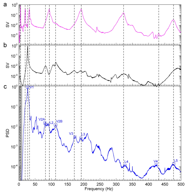 Figure 10: Identification of natural frequencies with CNTCS