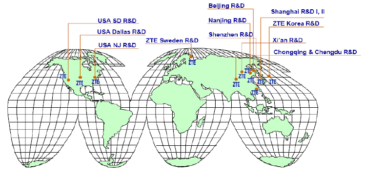 Figure 19: Location of ZTE’s R&D centers worldwide (Ji, 2005, p 9)