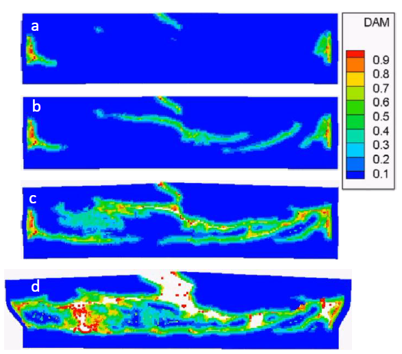 Figure 3.19: Snapshots of damage results of the two phases material