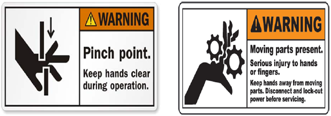 Figure 33. Warning labels associated with the possible safety hazards of the machine