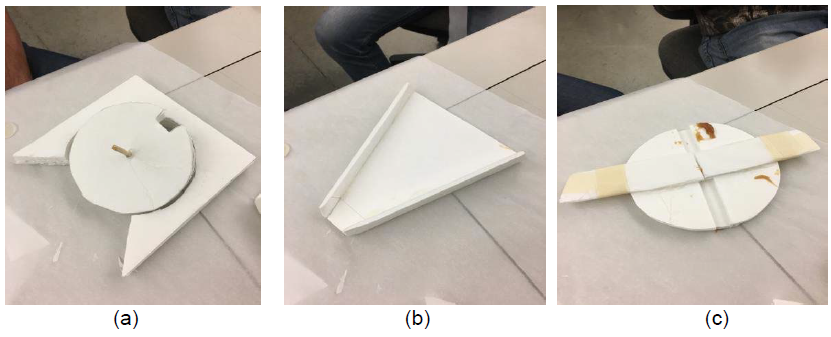 Figure 6. Basic material concept testing of (a) slotted wheel (b) extruding and moving the caramel (c) cutting the caramel with a wire.