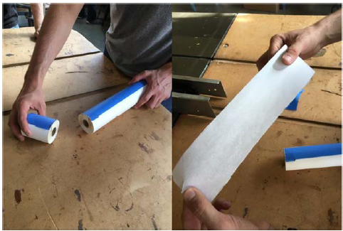 Figure 12. Roll of parchment paper cut with a vertical band saw.