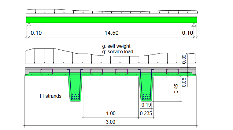 Figure 3.1: System and cross-section of double-tee element