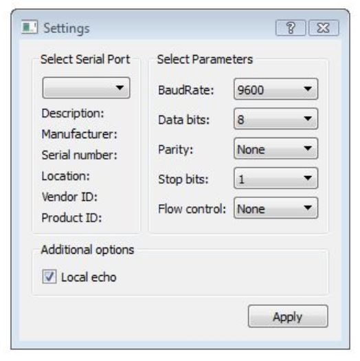 Figure 15: Serial port configuration window