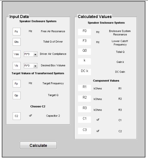 Figure 5. Input and Calculated Values of GUI