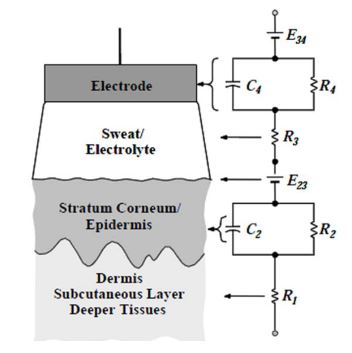 Figure 9. Skin–electrode contact electric model